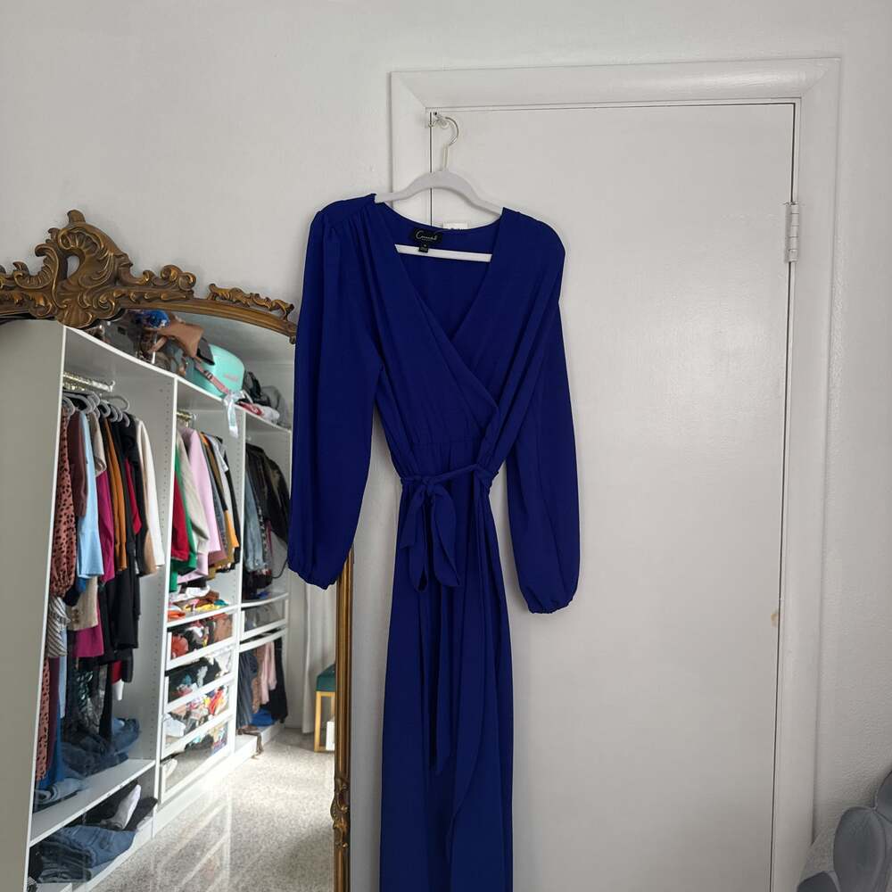 Navy Blue Faux Wrap Maxi Dress by Connected Apparel, Size 12. BRAND NEW